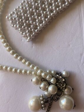 Classic White Faux Pearl Necklace with Charm Cluster